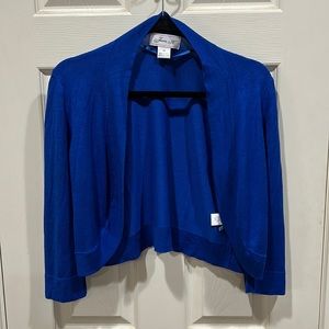 Royal blue bolero style open sweater perfect for over a dress.